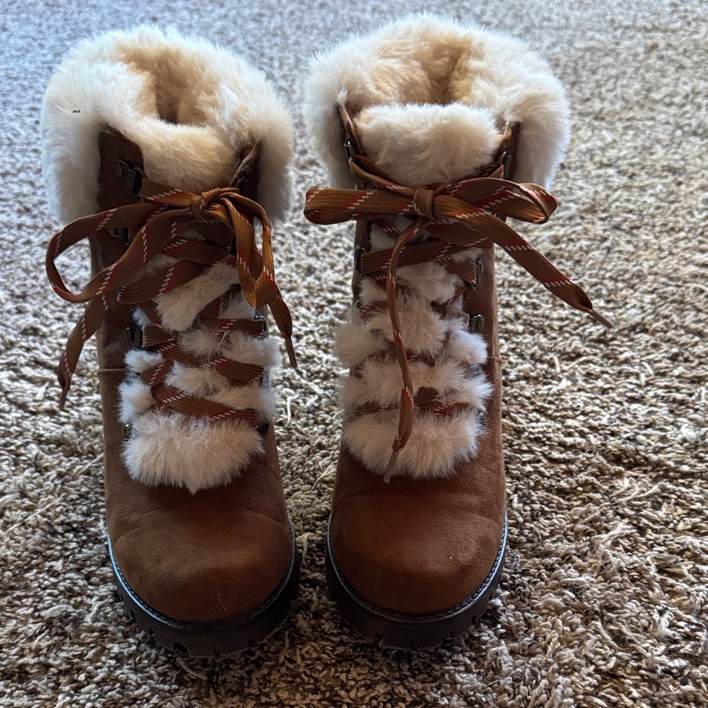 UNIONBAY Brown Faux-Fur Lace-Up Winter Boots